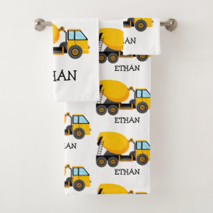 Yellow Cement Construction Truck Custom Child's Bath Towel Set