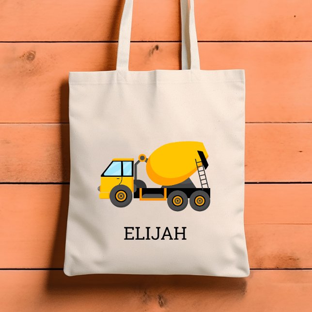 Yellow Cement Mixer Kids Personalised Construction Tote Bag (Creator Uploaded)