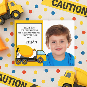 Yellow Cement Truck Birthday Photo Thank You Postcard