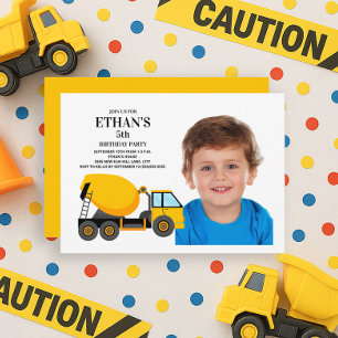 Yellow Cement Truck Child's Birthday Party  Invitation