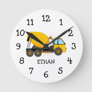 Yellow Cement Truck Custom Child's Bedroom Round Clock