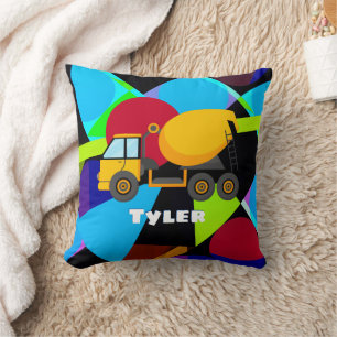 Yellow Cement Truck, Geometric Shapes Child's Name Cushion