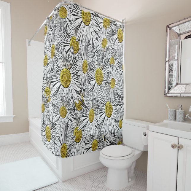 Yellow Centred Daisies Shower Curtain (In Situ)