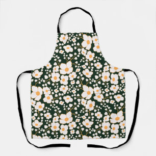 Yellow Centred White Flowers & Green Background Apron