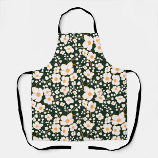 Yellow Centred White Flowers & Green Background Apron