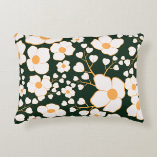 Yellow Centred White Flowers & Green Background Decorative Cushion