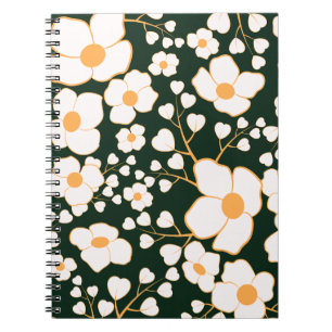 Yellow Centred White Flowers & Green Background Notebook