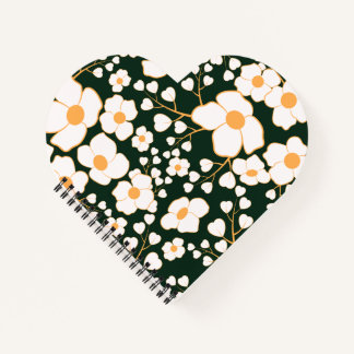 Yellow Centred White Flowers & Green Background Notebook