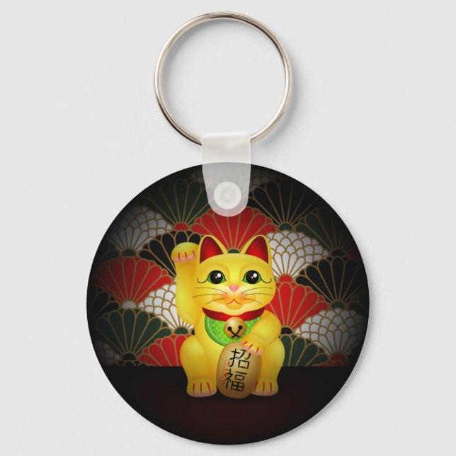 Yellow Ceramic Maneki Neko Key Ring (Front)