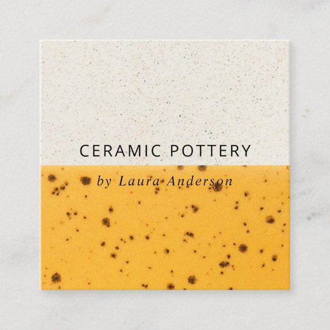 YELLOW CERAMIC POTTERY GLAZED SPECKLED TEXTURE SQUARE BUSINESS CARD (Front)