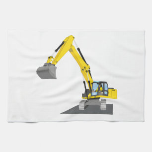 yellow chain excavator tea towel
