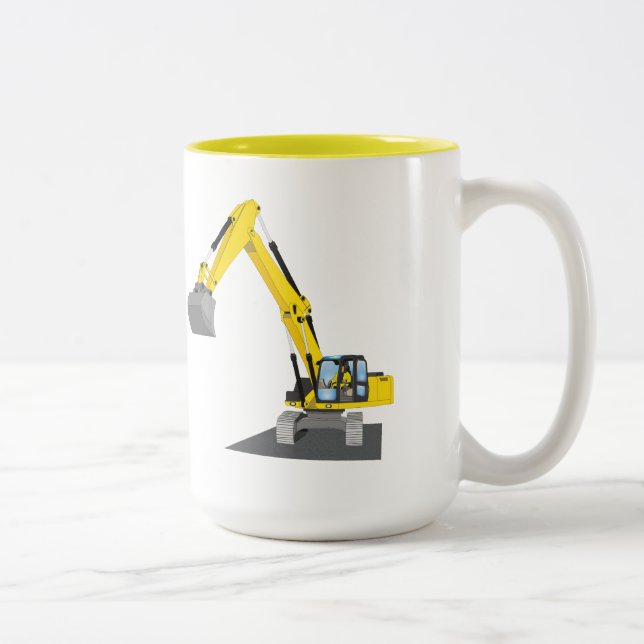 yellow chain excavator Two-Tone coffee mug (Right)