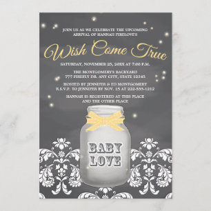 YELLOW Chalkboard Firefly Mason Jar Baby Shower Invitation