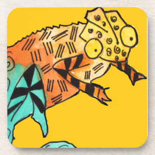 Yellow chameleon reptile art doodle illustration coaster