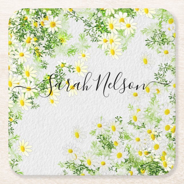  Yellow Chamomile Flowers  Square Paper Coaster (Front)