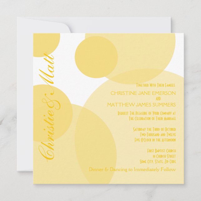 Yellow Champagne Bubbles Modern Wedding Invitation (Front)