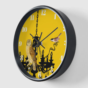 Yellow Chandelier Chickadee Owl Clock Personalised