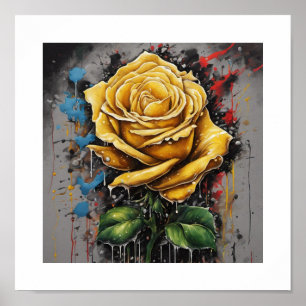 Yellow Chaos Rose Poster