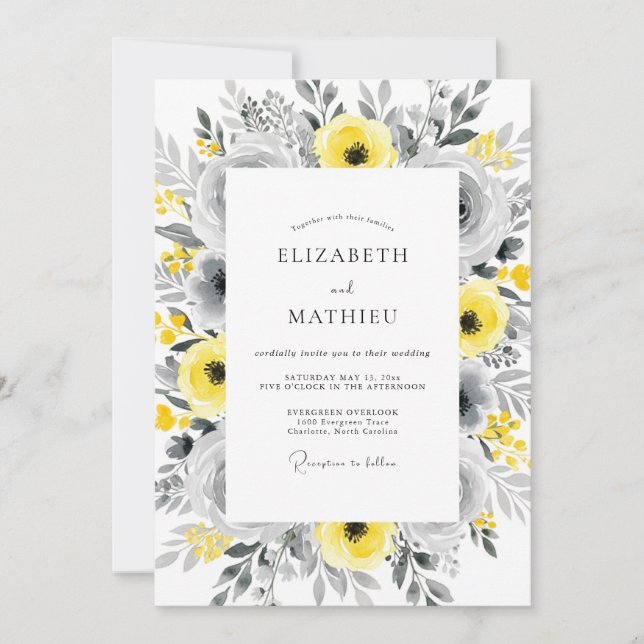 Yellow Charcoal Dazzling Floral Wedding Invitation (Front)