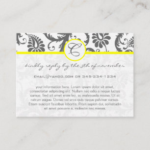 Yellow & Charcoal Grey Damask Wedding Info Cards