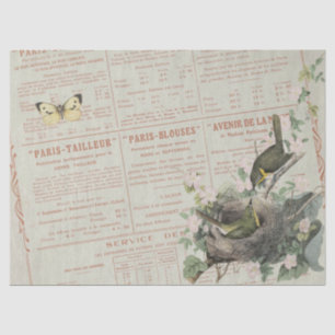 Yellow Chat Bird Nest Butterfly French Decoupage Tissue Paper