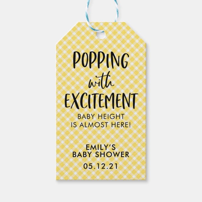 Yellow Check Gender Neutral Baby Shower Favour Tag (Front)