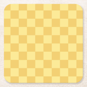 Yellow Checkerboard Pattern Square Paper Coaster
