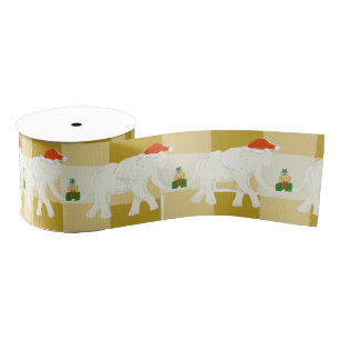 Yellow Checkered White Elephant Christmas Party Grosgrain Ribbon