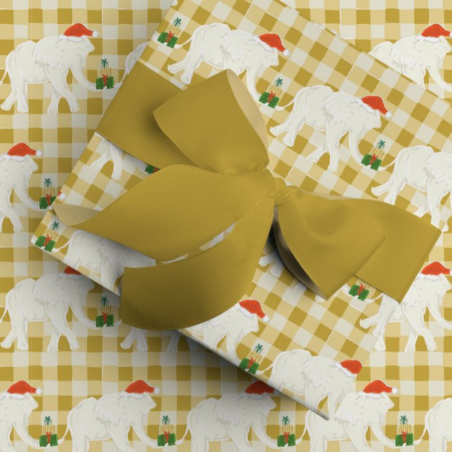 Yellow Checkered White Elephant Christmas Party Wrapping Paper (Yellow Checkered White Elephant Christmas Party Wrapping Paper)