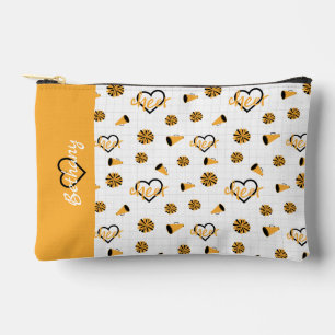 Yellow Cheer Hearts, Pom Poms, Megaphone Pattern Accessory Pouch