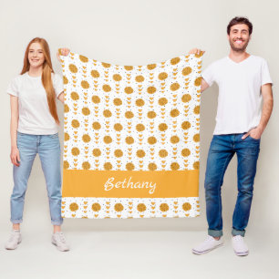 Yellow Cheerleader Pom Poms & Hearts Pattern Fleece Blanket