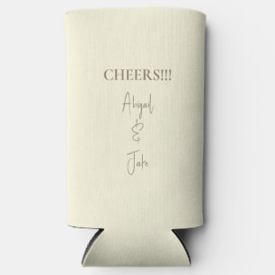 Yellow Cheers Modern Gold Script Names Wedding  Seltzer Can Cooler