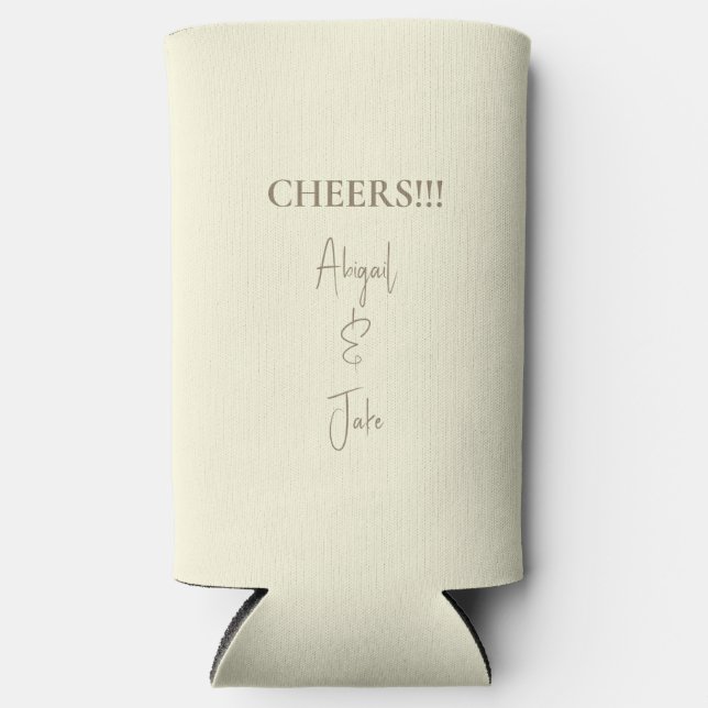 Yellow Cheers Modern Gold Script Names Wedding  Seltzer Can Cooler (Front)