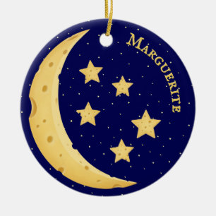 Yellow Cheese Moon & Stars Personalised Celestial Ceramic Ornament