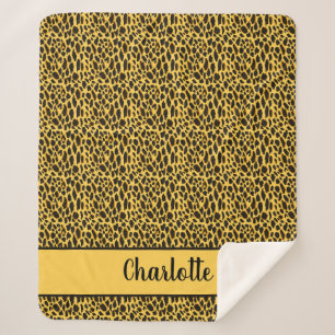 Yellow Cheetah Print with Black Spots Custom Name Sherpa Blanket