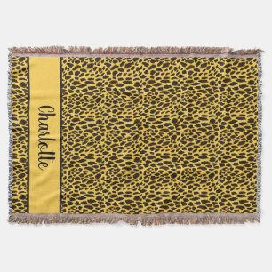 Yellow Cheetah Print with Black Spots Custom Name Throw Blanket