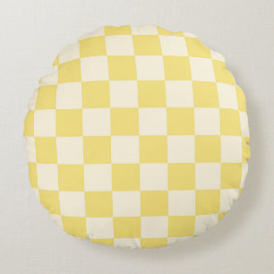 Yellow Chequerboard Round Cushion