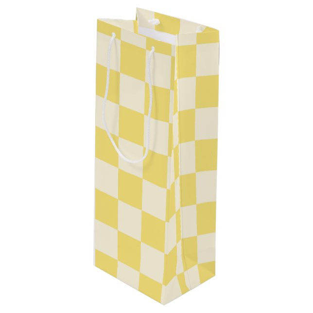 Yellow Chequerboard Wine Gift Bag (Front Angled)
