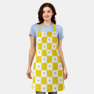 Yellow Chequered All-Over Print Apron