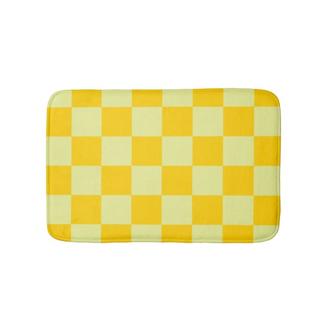 Yellow Chequered Gingham Pattern Bath Mat (Front)