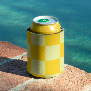 Yellow Chequered Gingham Pattern Can Cooler