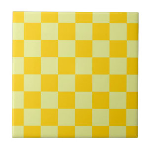 Yellow Chequered Gingham Pattern Ceramic Tile