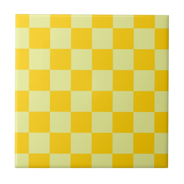 Yellow Chequered Gingham Pattern Ceramic Tile (Front)