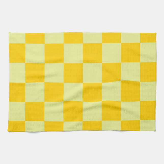 Yellow Chequered Gingham Pattern Tea Towel (Horizontal)