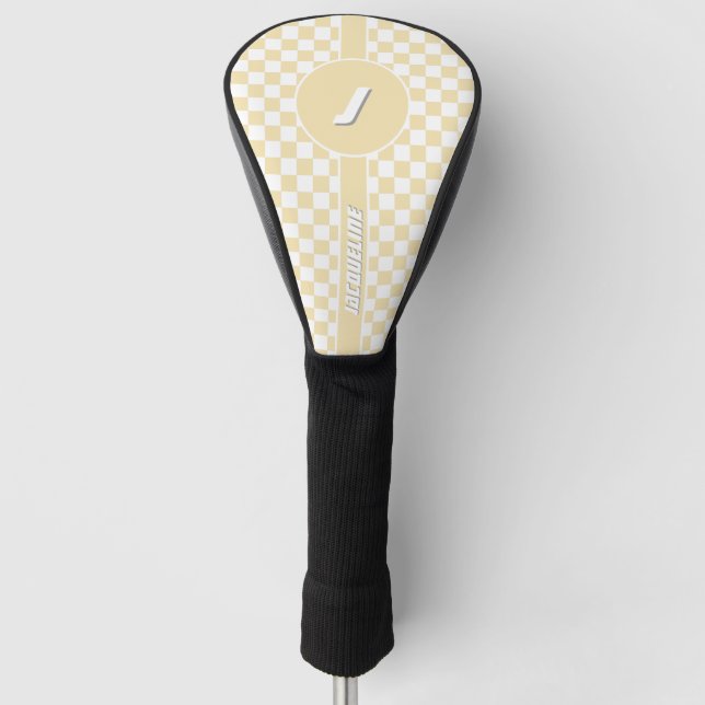 Yellow Chequered Pattern Golf Head Cover (Front)