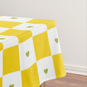 Yellow Chequered with Green Heart Tablecloth