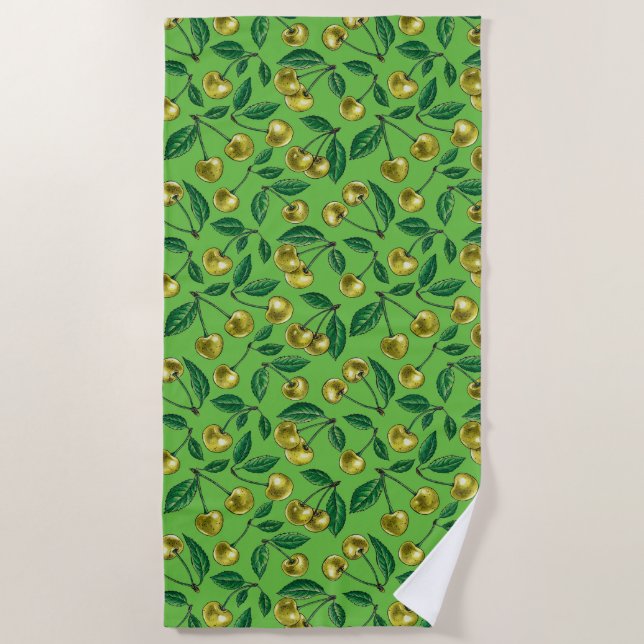 Yellow cherries beach towel (Front)