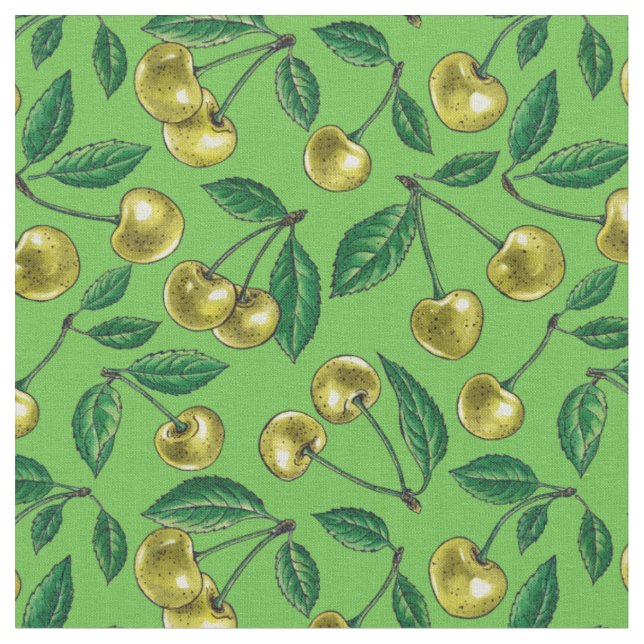 Yellow cherries fabric (Close Up)