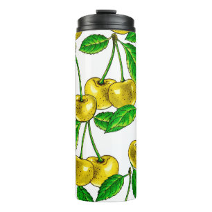 Yellow cherries on white thermal tumbler