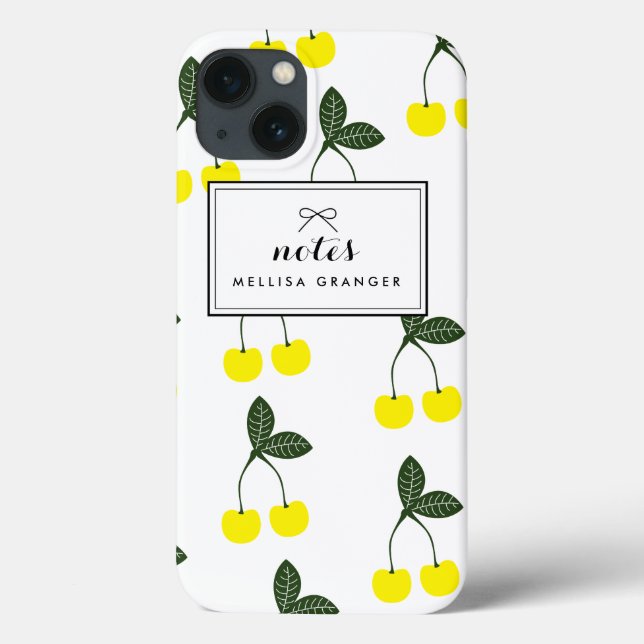 Yellow Cherries Pattern Personalised iPad Case (Back)